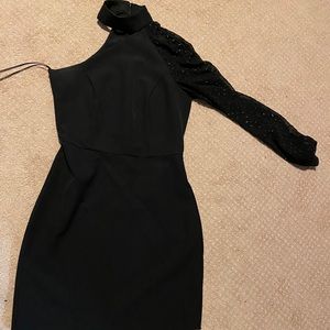 One shoulder choker neck black dress